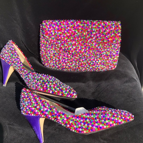Vintage J. Renée hand-beaded pumps sz 8.5M w/matching bag 1988 NIB - Picture 16 of 16